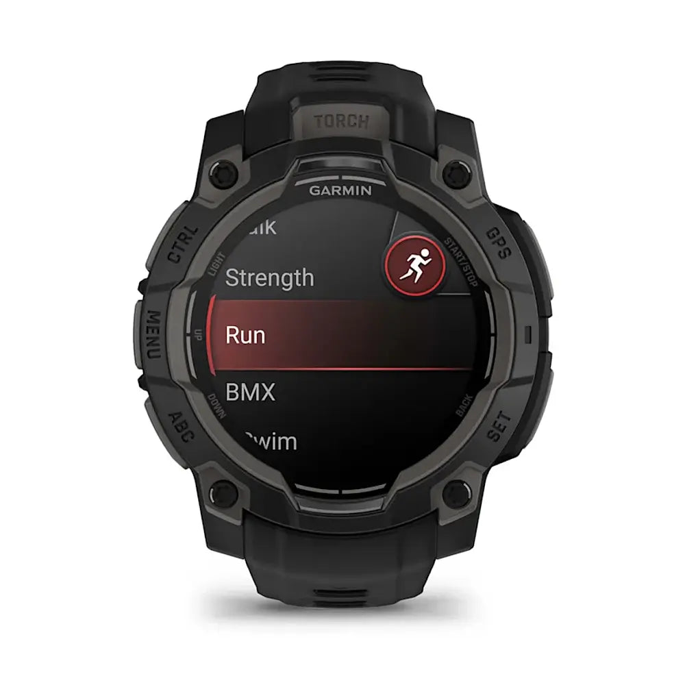 Vista frontal reloj Garmin Instinct 3 AMOLED encendido